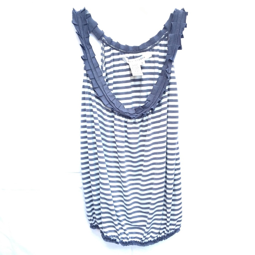 S Max Studio Striped Sleeveless Floral Formal Tank Top Shirt Summer Summertime